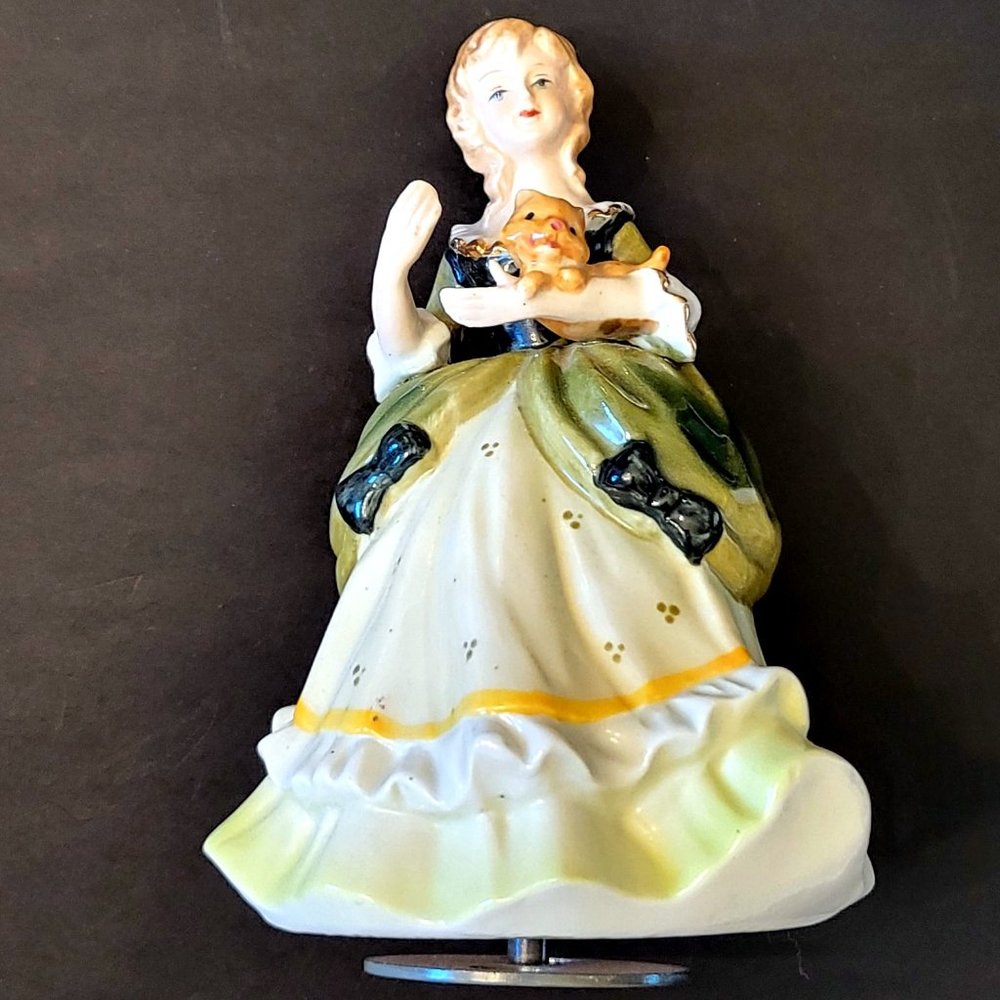 RARE Vintage Girl with Puppy Ceramic Figurine, Musical, "Lara's Theme"